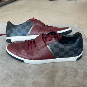 Louis Vuitton Men’s Burgundy/Graphite Damier Sneakers. Size 9. Pre-owned. MS0154
